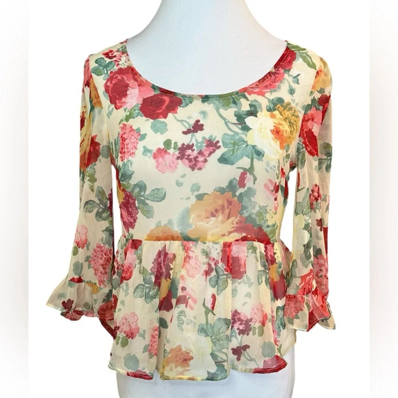 Line & DOT Sheer Floral Peplum Blouse - Picture 6 of 9